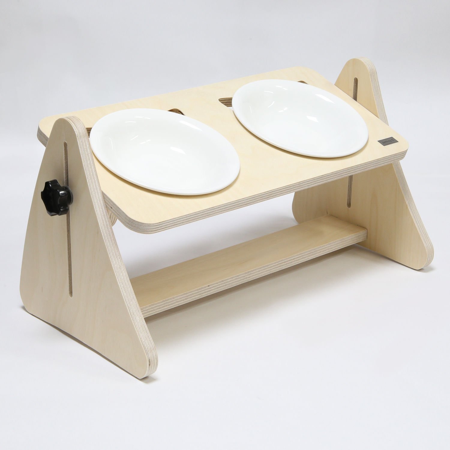 제프리공방 고양이식기 밥그릇 높이조절 원목식탁 2구 기본형 (식기포함)