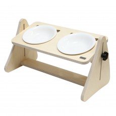 제프리공방 고양이식기 밥그릇 높이조절 원목식탁 2구 기본형 (식기포함)